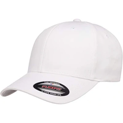 Image of Flexfit Men&#039;s Cotton Twill Fitted Cap Hat, White, L XL