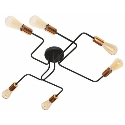 Image of Tube Multi Arm Semi Flush Ceiling Light Black, Copper 75cm