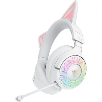 Image of Razer Kraken Kitty V3 Pro RGB Wireless gaming Headset reactive cat ears for streaming Headphone Triforce 40mm Driver Hyperspeed and Bluetooth THX Spatial Audio White