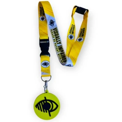 Image of PAC Supplies Global Visually Impaired Please Be Patient with Me Lanyard Safety Breakaway &amp; Detachable Clip Silicone 3D Printed Visual Badge