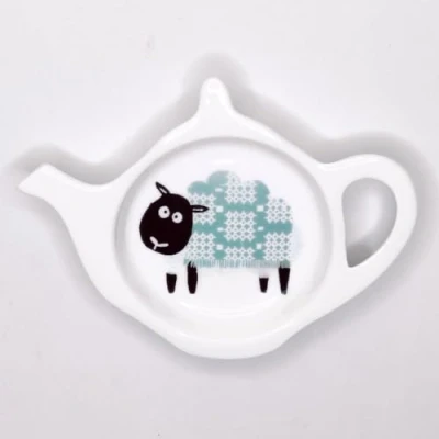 Image of Sheep Teal Tapestry Design Fine Bone China Teabag Tidy