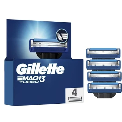 Image of Gillette Mach3 Turbo Men’s Razor Blade Refills, 4 Count, Engineered With Precision Cut Steel For Up To 15 Shaves Per