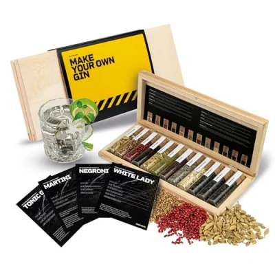 Image of DIBYS Gin Botanicals Gift Set Mini 12 Spices for Tonic &amp; Cocktails Infusion Kit with 4 Recipes, Spice Lexicon Elegant Wooden Box Gifts Men Women Flavouring