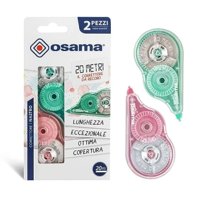 Image of OSAMA Bianchetto Ribbon, 2 Pieces, 20 Meters Concealer Tape Ideal for School, Office and University Stationery, Sliding Covering, Pastel Colors