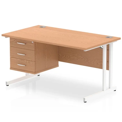 Image of Impulse 1400 Rectangle White Cant Leg Desk Oak 1 x 3 MI002670