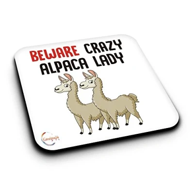 Image of ER500 Beware Crazy Alpaca Lady Novelty Present Gift Printed MDF Wooden Coaster