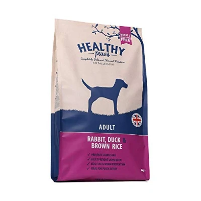 Image of Healthy Paws Premium Dry Dog Food Hypoallergenic Gluten Free Natural Rabbit Duck &amp; Brown Rice Complete Pet Nutrition for Adult Breeds 6Kgs