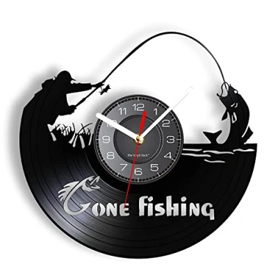 Image of Smotly Vinyl wall clock, quiet river fishing pattern clock gift for lovers.