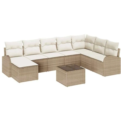 Image of vidaXL 9 Piece Garden Sofa Set with Cushions Brown Poly Rattan