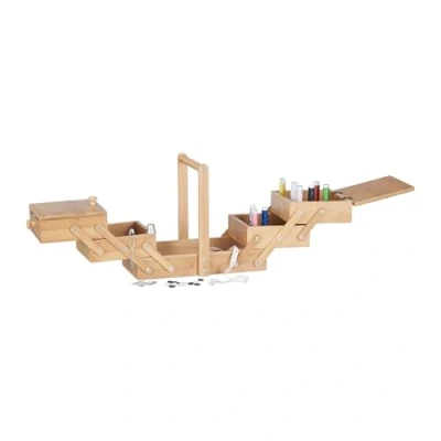 Image of Relaxdays Small Sewing Box, Empty Organizer, Folding with Lid, HxWxD 20x24x13.5 cm, Natural