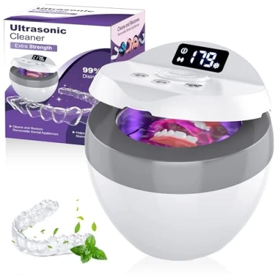 Image of Retainer Cleaner, Trueocity Ultrasonic Cleaner for Denture, Aligner, Mouth Guard, Whitening Trays, 45kHz UV Denture All Dental Appliances, 200ML Portable Aligner