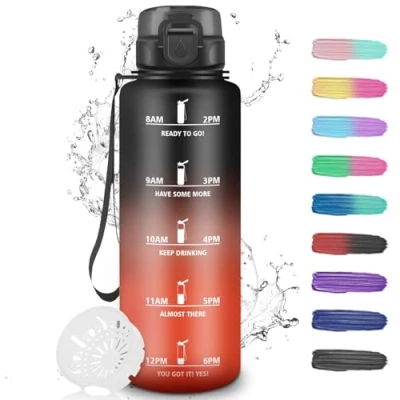 Image of Grsta Water Bottle, 1.5 Litres, Bottle with Time Marking, Sports Filter, Motivational Slogan, for Fitness, Outdoor, Hiking, Camping, Yoga, Running