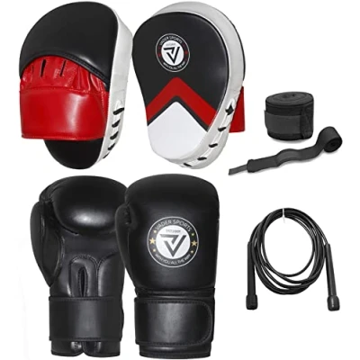 Image of Boxing sparing punching pads and bag glove rex leather + FREE hand wraps &amp; skipping rope