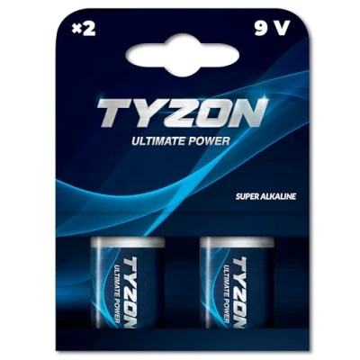 Image of TYZON 9V Super Alkaline Batteries, Pack of 2 Powerful Energy for Demanding Devices