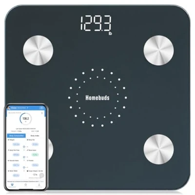 Image of Homebuds Digital Bathroom Scales for Body Weight,Weighing Professional Since 2001,Smart Fat Composition Monitor BMI Water Muscle with App, 28st/400lb/180kg, Black