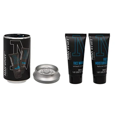 Image of Badgequo Man&#039; Stuff Face Wash &amp; Moisturiser In Novelty Beer Can Men&#039;s Skin Care Gift Set