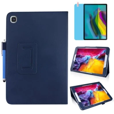 Image of Slim Leather Case for Samsung Galaxy Tab S5e 10.5 Inch 2019 (SM T720 T725 T727), Multi Angle Stand Full Protective Tablet Cover Book with Stylus Pen,Screen Film (Blue)