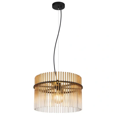 Image of Gorley Pendant Ceiling Light Matt Black Amber Glass Shade 1x E27