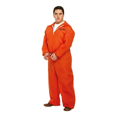 Image of HENBRANDT Adult Men’s Orange Prison Jumpsuit XL Fancy Dress Costume Convict Boiler Suit Prisoner Overalls Jail Jump Up Outfit One Size Extra Large Mens