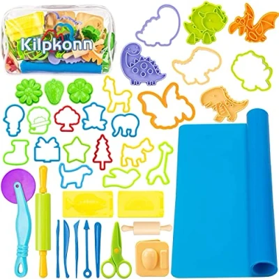 Image of Dough Tools Kit for Kids, 41Pcs Accessories Molds, Shape, Scissors, Rolling Pin, Mat with Storage Bag, Sets Toddlers Girls Boys