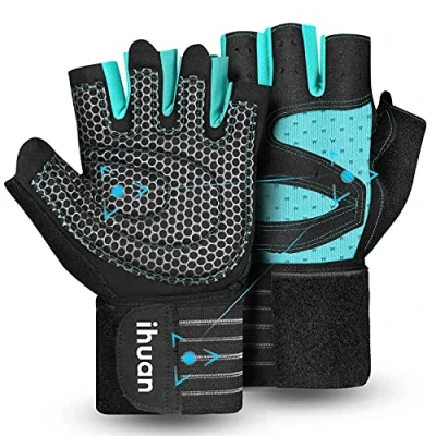 Image of Ventilated Weight Lifting Gym Workout Gloves with Wrist Wrap Support for Men &amp; Women, Full Palm Protection, Weightlifting, Training, Fitness, Hanging, Pull ups (L, Green)