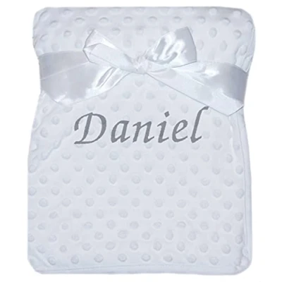 Image of Baby Boy Girl Personalised Blanket Embroidered Name Bobble Star (White Bobble)