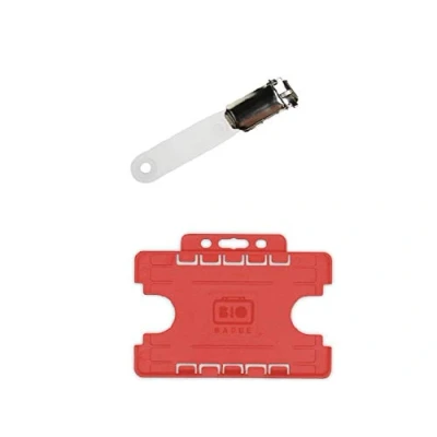 Image of ID Card It Pass Badge Holder Double Sided and Crocodile Strap Clip Red