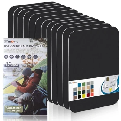 Image of Nylon Repair Patches 20x10 cm 12 pcs Tape Fabric Patch Self Adhesive Outdoor Camping Gear Kit for Tent, Umbrella, Down Jackets, Sleeping Bag, Knapsack （Black）
