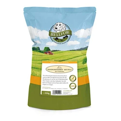 Image of Bellfor Healthy Dog Treat Rabbit Ears with Fur 200g. Chewy Treats to Support Digestive Health and Clean Teeth. Natural Chews for All Breeds. Grain Free, Hypoallergenic.