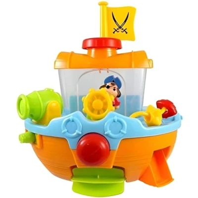Image of Quickdraw Plastic Pirate Ship Boat &amp; Water Cannon Toy Multicoloured, for Toddlers 12 months+