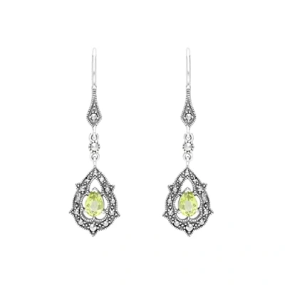 Image of Esse Marcasite Sterling Silver Peridot and Tear Drop Earrings