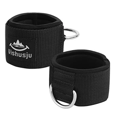 Image of Vishusju Ankle Wrist Cuffs Neoprene Padded Straps D Ring Glute Kickback for Cable Machines Legs Exercise Adjustable Fitness (D Silver)