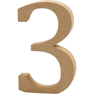 Image of Wooden MDF Number 3 Size 8cm Tall Free Standing For Arts &amp; Crafts Personalized Name Decor