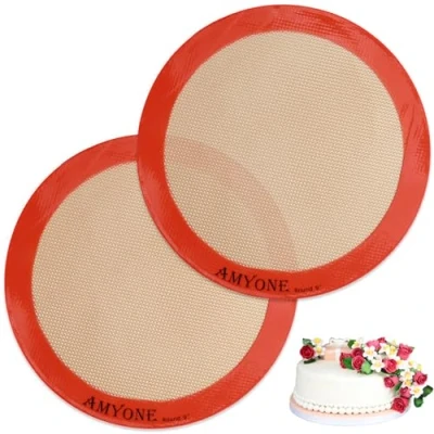 Image of Silicone Baking Mats, 2 PCS Round Mats for 9 Inch Cake Pan, Non Stick Reusable Cookie Sheet Liners Pans Cake/Bread/Pizza/Macaron/Pastry/Cookie/Bun/Pie