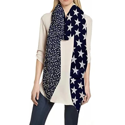 Image of Lina &amp; Lily Star Print Women&#039;s Scarf Shawl Wrap Lightweight Spring Autumn Winter (Navy Blue)