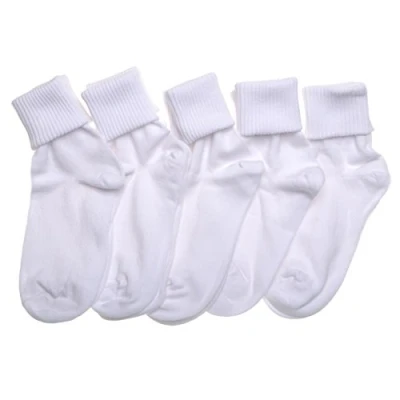 Image of 5 pairs of Girls White Roll Top School socks