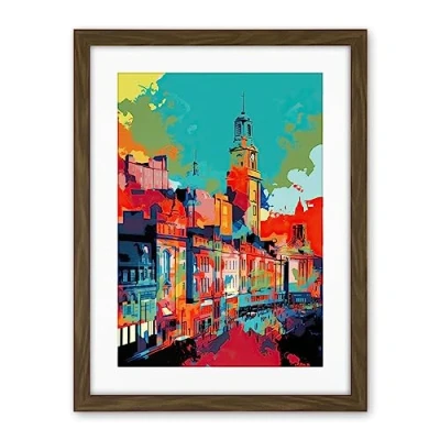 Image of Artery8 Nottingham City England Cityscape Vibrant Abstract Artwork Framed Wall Art Print 18X24 Inch