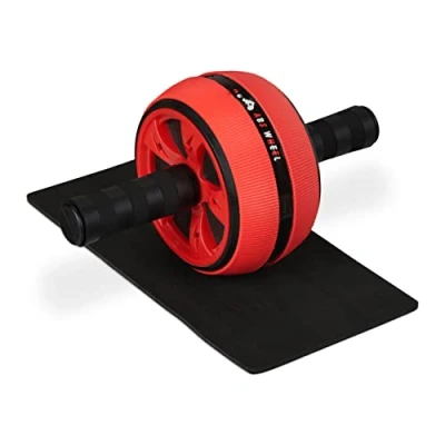 Image of Relaxdays Abdominal Roller, Core Trainer for Home and Gym, Including Knee Mat, Non Slip, Fitness Wheel, Red Black, 16.5 x 30 cm