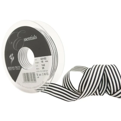 Image of Berisfords 43152 25 m x 16 mm Crisp Stripes Ribbon, Black