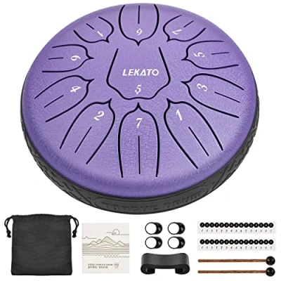 Image of LEKATO Steel Tongue Drum, Mini Handpan Drum 6 Inch 11 Notes D Major, Alloy Percussion Instruments for Meditation Yoga Musical Education, Ethereal Balmy Adult Beginner, Jade Green