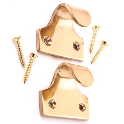 Image of 2X Solid Brass Sash Window Lifts + Screws Finger Push/Pull Slide Handles