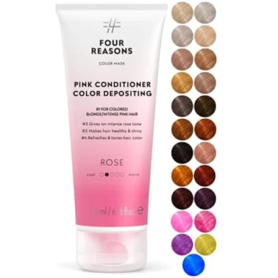 Image of Four Reasons Color Mask Rose Pink (27 Colors) Toning Treatment, Depositing Conditioner, Tone &amp; Enhance Treated Hair Semi Permanent Dye, Vegan and Cruelty Free, 6.76 fl oz