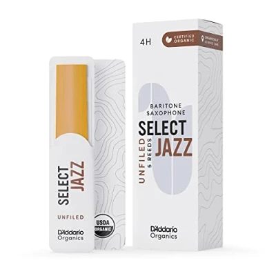 Image of D’Addario Woodwinds Organic Select Jazz Baritone Saxophone Reeds Sax Individually Sealed Unfiled, Hard, Strength 4, 5 Pack