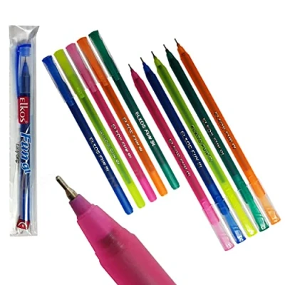 Image of ELKOS BLUE Ballpoint Pens, 0.6mm Fine Point, Pack of 10, FunGL Ball Smooth Writing, Perfect School Office Home ZOFAX Black Pen
