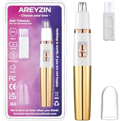 Image of Ear and Nose Hair Trimmer for Women Clipper Professional Painless Ladies Eyebrow Facial Battery Operated,Waterproof Dual Edge Blades Easy Cleansing