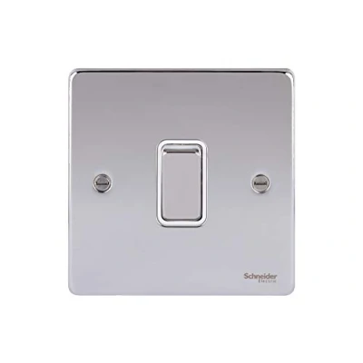 Image of Schneider Electric Ultimate Low Profile Single 2 Way Light Switch, GU1512WPC, Polished Chrome with White Insert