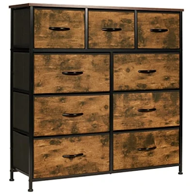Image of LYNCOHOME Chest of Drawers, Bedroom Fabric Dresser with Wood Top and Large Storage Space, Easy to Assemble, for Bedroom, Living room, Kids Closet (Sepia Print, 9 Drawers)