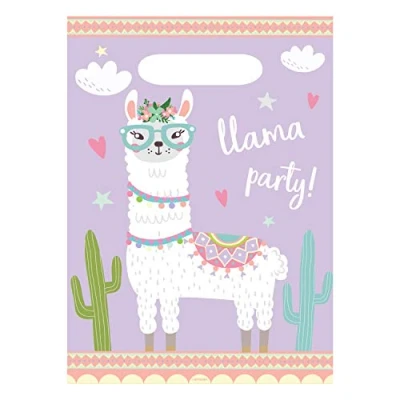 Image of Amscan 9904590 Llama Kids Birthday Party Plastic Loot Bags 8 Pack