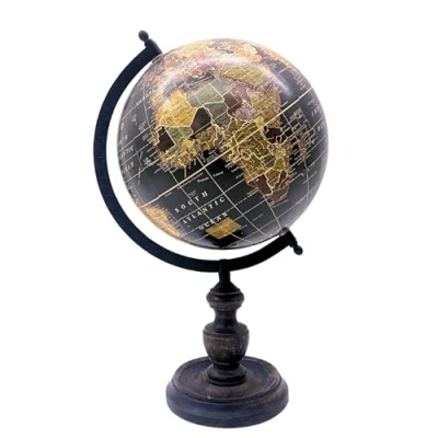 Image of EXERZ 20cm Vintage Globe Black with a Wooden Base, Handcrafted Decorative SI 7001 (20cm Black)