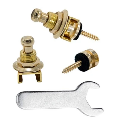 Image of Rayzm Guitar Strap Locks Set, Security lock System for Acoustic/Electric/Bass Guitar, Quick Release Mechanism, Golden Metal Buttons with a Wrench (Golden)